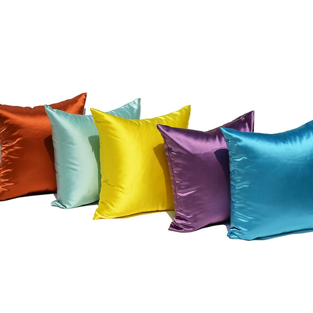 Home Decor Pillow Covers Satin Zippered Pillow Case Cushion Cover Colored Solid Pillowcase Decorative Bedding Soft Cushion Case