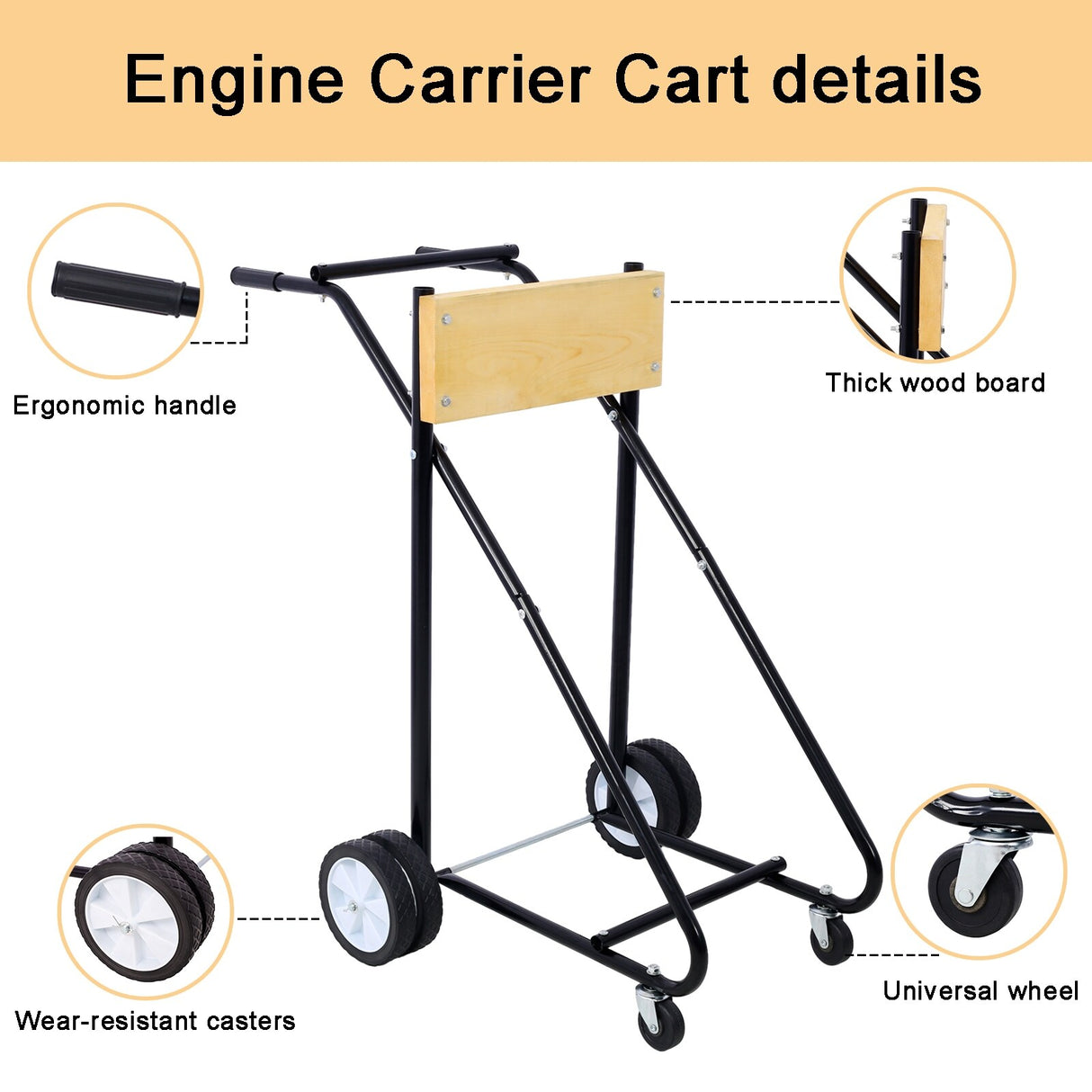 Outboard Boat Motor Stand, Engine Carrier Cart Dolly, 315lbs Capacity - 28.9'' W x 42.5'' D x 42'' H