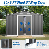 Outdoor 10 x 8 ft Grey Metal Outdoor Storage Shed with Lockable Sliding Doors and Vents