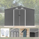 Outdoor 10 x 8 ft Grey Metal Outdoor Storage Shed with Lockable Sliding Doors and Vents