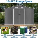 Outdoor 10 x 8 ft Grey Metal Outdoor Storage Shed with Lockable Sliding Doors and Vents