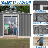 Outdoor 10 x 8 ft Grey Metal Outdoor Storage Shed with Lockable Sliding Doors and Vents