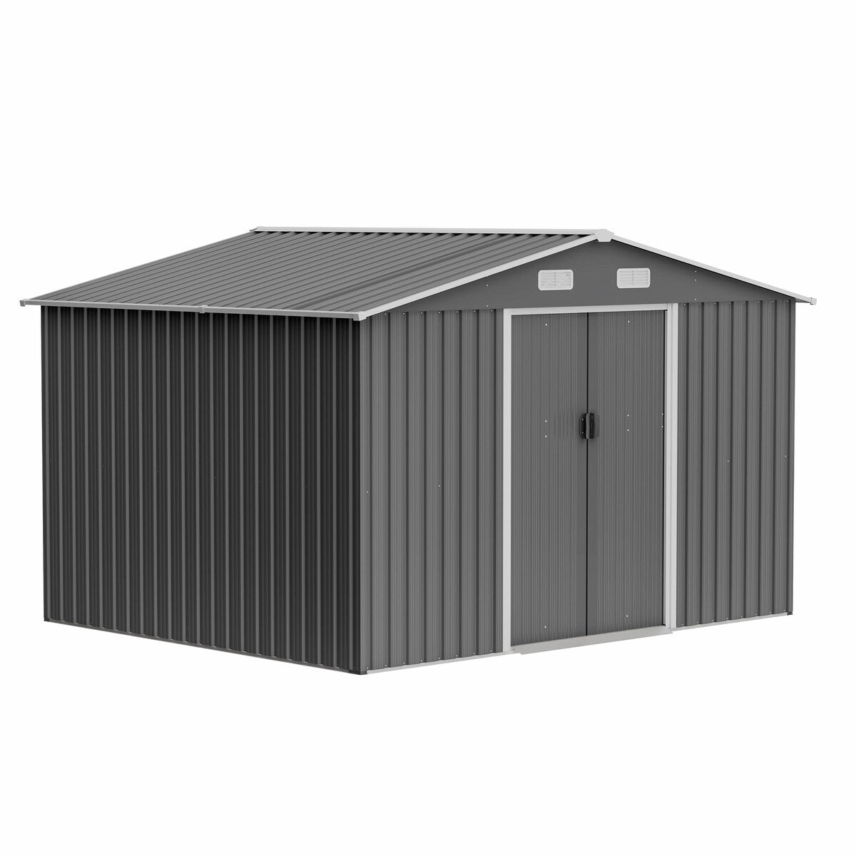 Outdoor 10 x 8 ft Grey Metal Outdoor Storage Shed with Lockable Sliding Doors and Vents