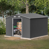 Outdoor 10 x 8 ft Grey Metal Outdoor Storage Shed with Lockable Sliding Doors and Vents