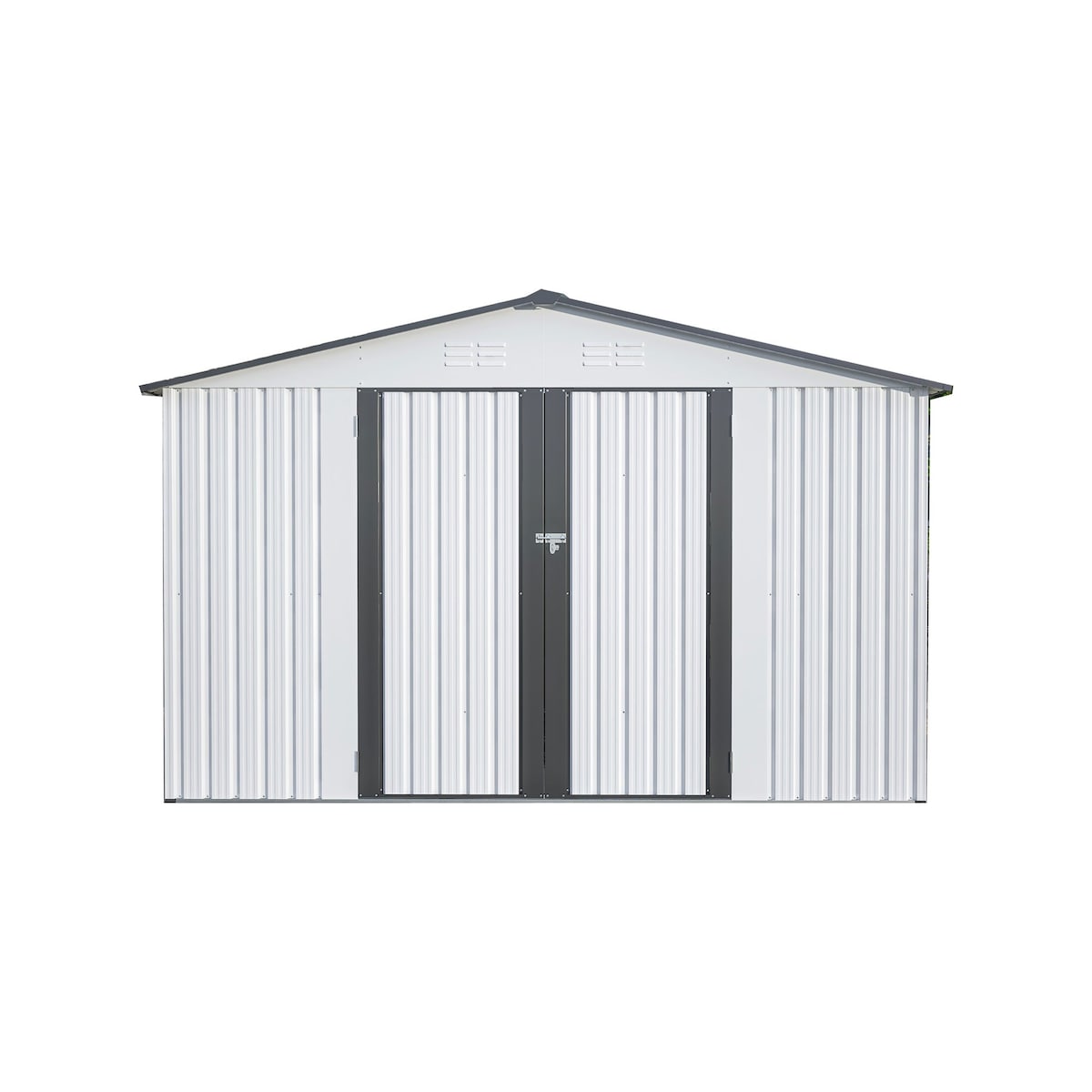 Outdoor 10 x 8 ft White Grey Metal Outdoor Storage Shed with Lockable Doors and Vents