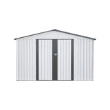 Outdoor 10 x 8 ft White Grey Metal Outdoor Storage Shed with Lockable Doors and Vents