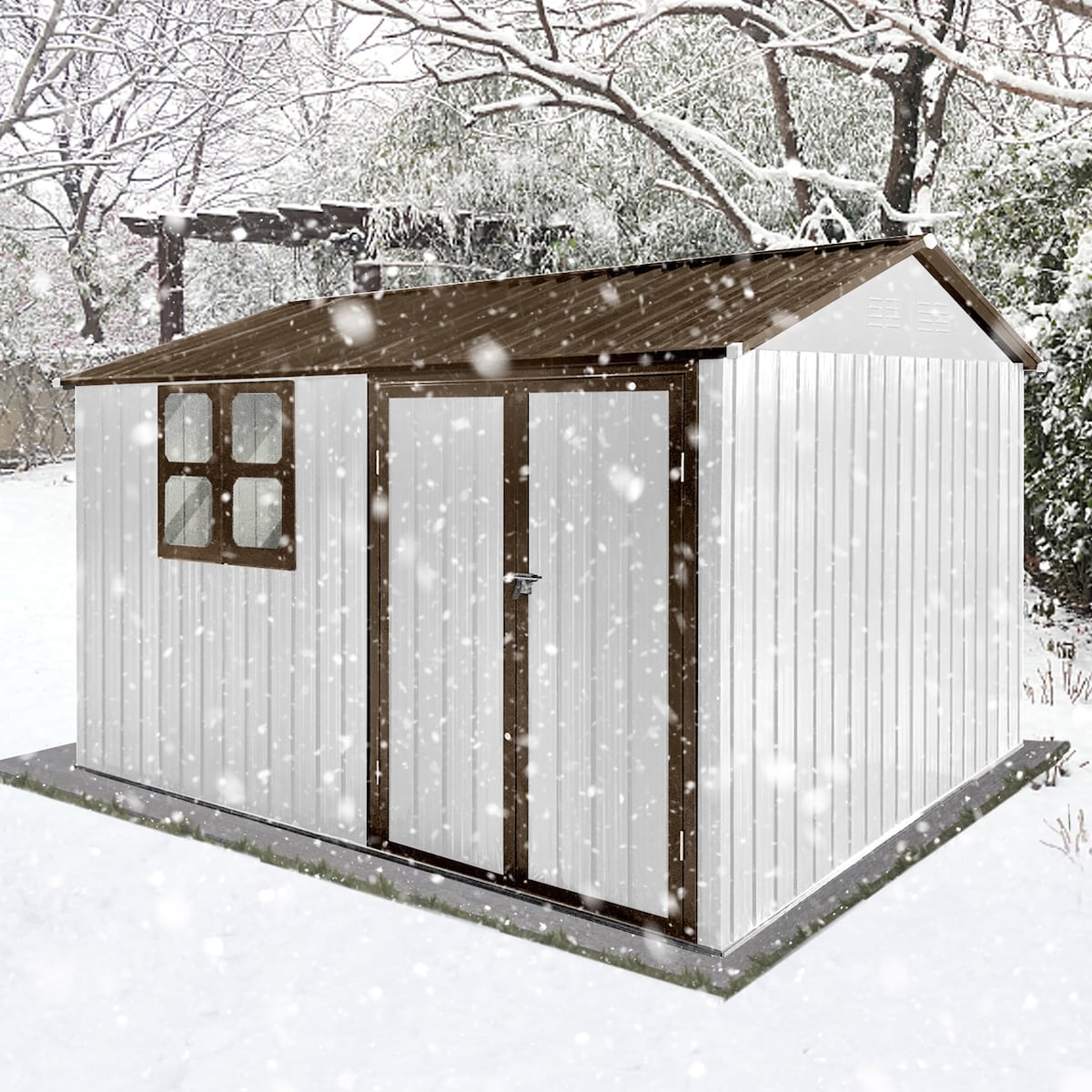 Outdoor 10 x 8 ft. Metal Storage Shed with Window and Vents and Lockable Door