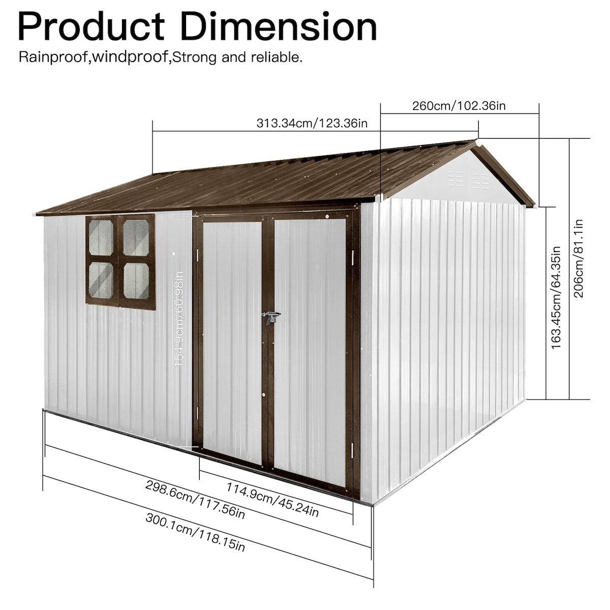 Outdoor 10 x 8 ft. Metal Storage Shed with Window and Vents and Lockable Door