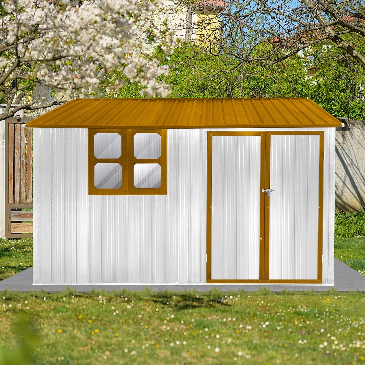 Outdoor 10 x 8 ft. Metal Storage Shed with Window and Vents and Lockable Door