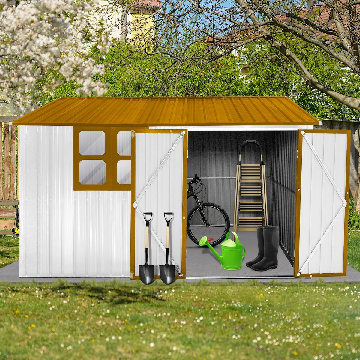 Outdoor 10 x 8 ft. Metal Storage Shed with Window and Vents and Lockable Door