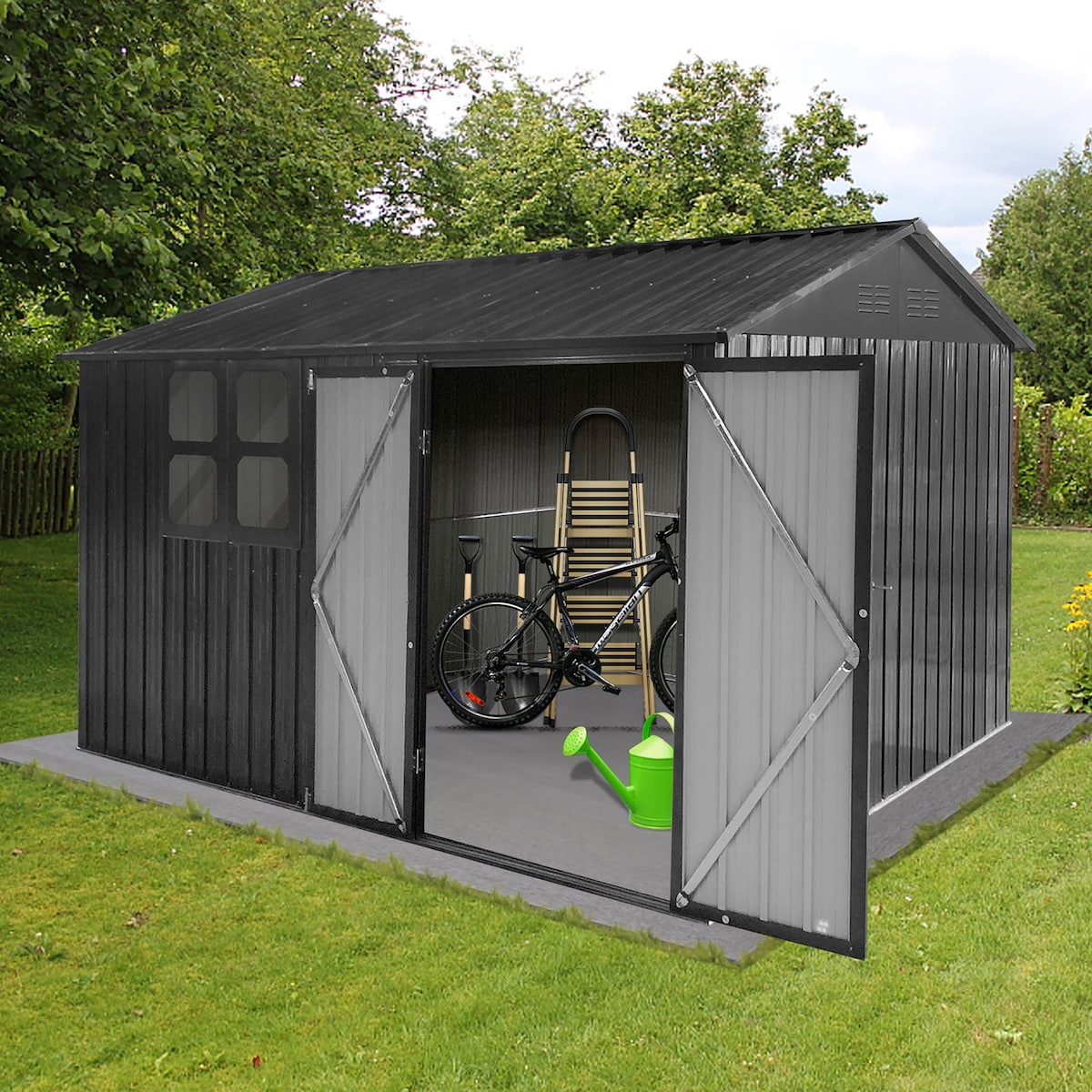 Outdoor 10 x 8 ft. Metal Storage Shed with Window and Vents and Lockable Door