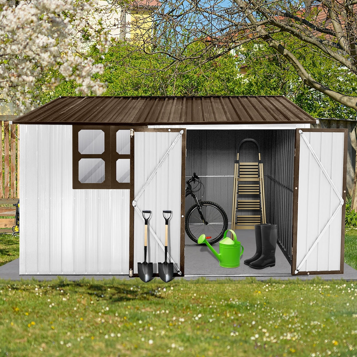 Outdoor 10 x 8 ft. Metal Storage Shed with Window and Vents and Lockable Door