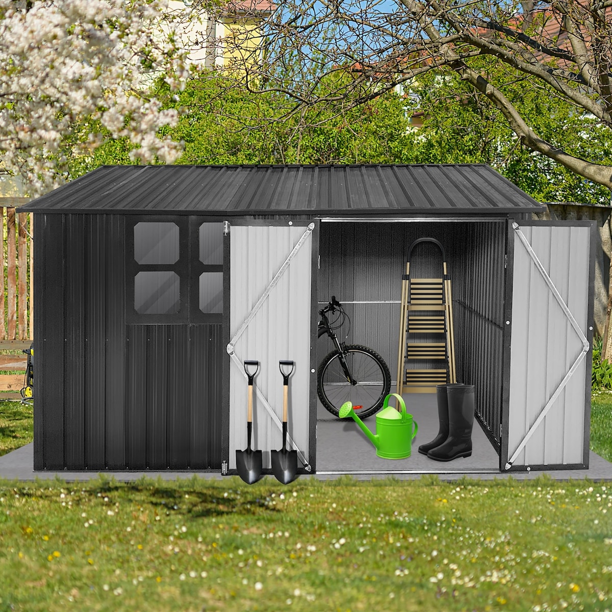 Outdoor 10 x 8 ft. Metal Storage Shed with Window and Vents and Lockable Door