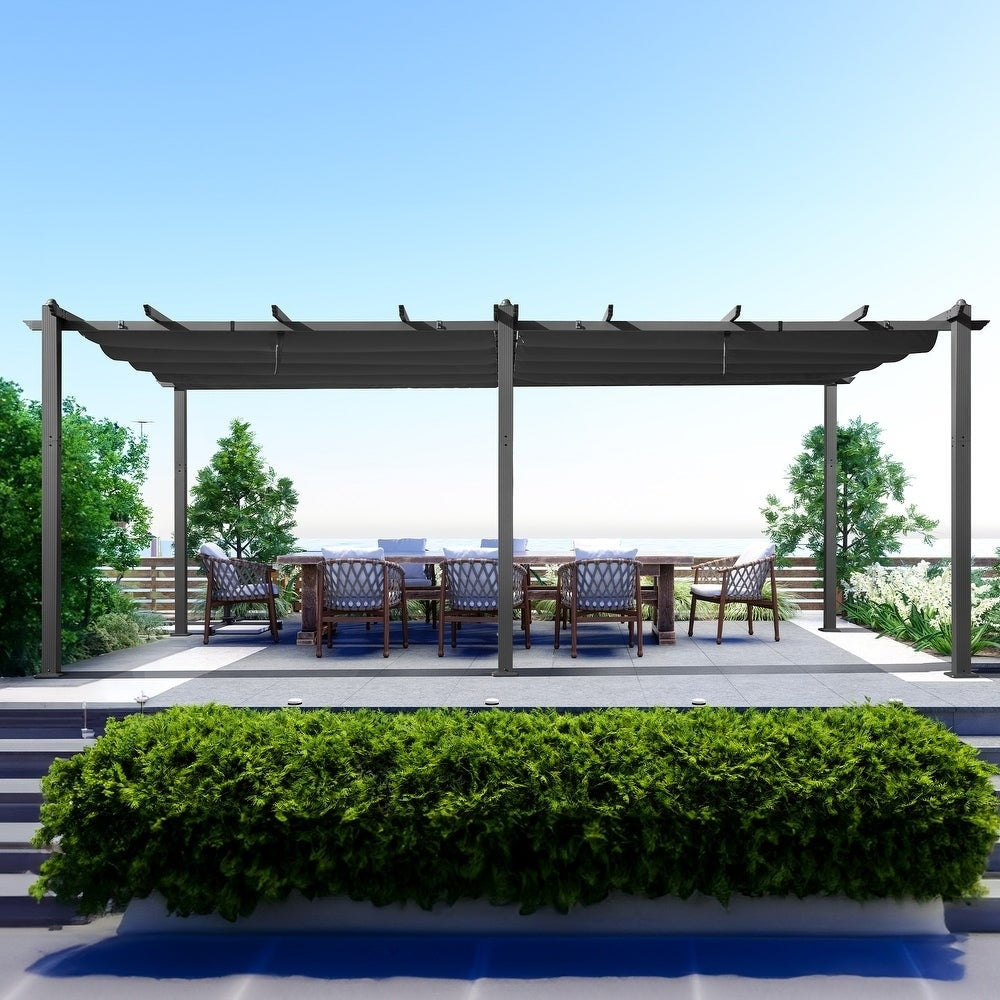 Outdoor 10' x 10' Pergola with Sun Shade Canopy on Top and Sides, Aluminum Frame