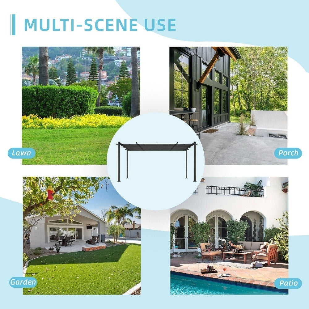 Outdoor 10' x 10' Pergola with Sun Shade Canopy on Top and Sides, Aluminum Frame
