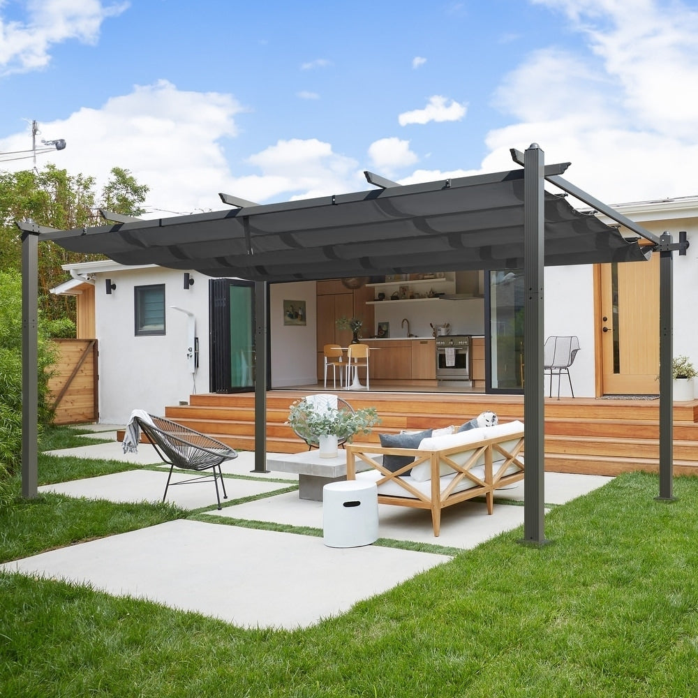 Outdoor 10' x 10' Pergola with Sun Shade Canopy on Top and Sides, Aluminum Frame