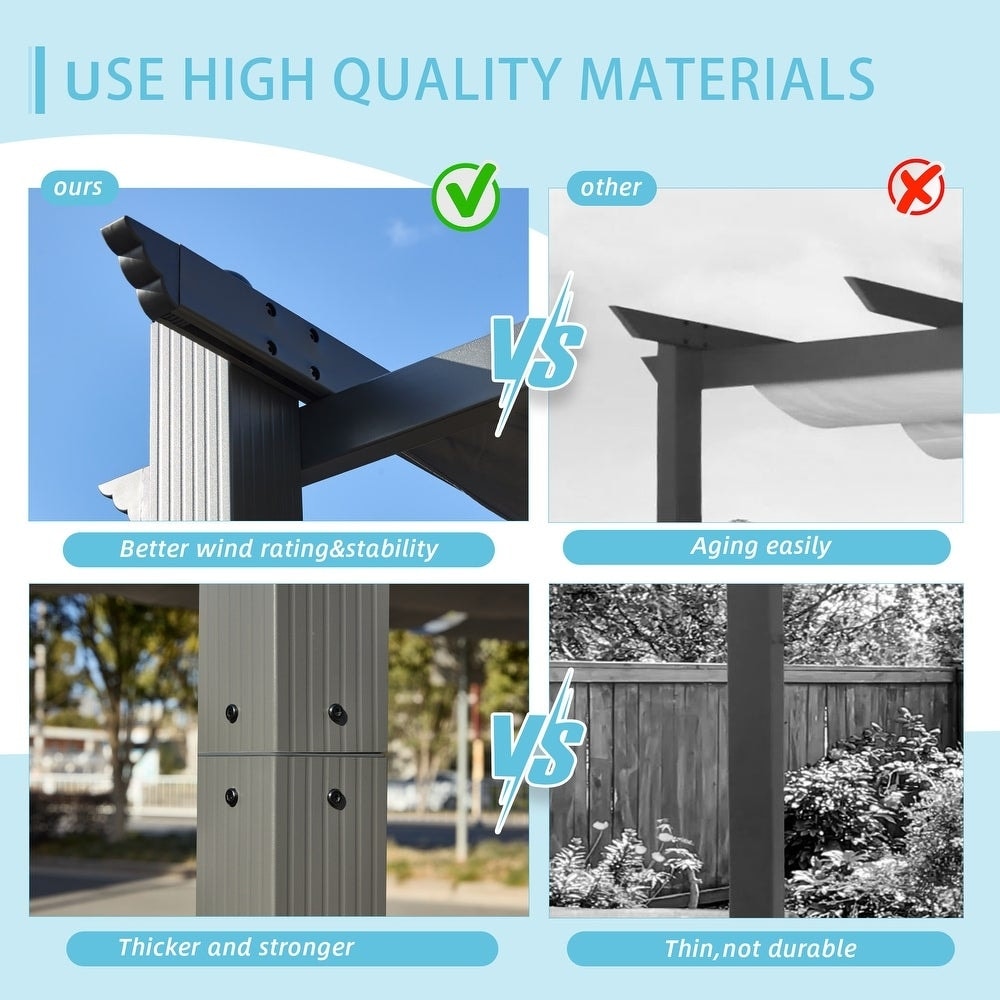 Outdoor 10' x 10' Pergola with Sun Shade Canopy on Top and Sides, Aluminum Frame
