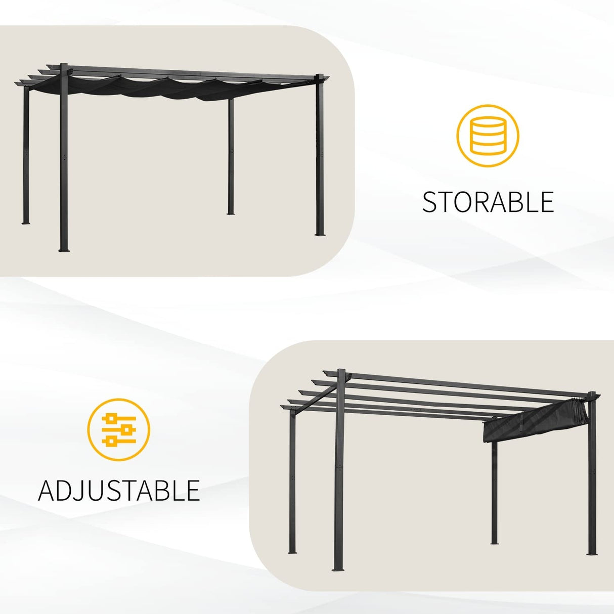 Outdoor 10' x 10' Pergola with Sun Shade Canopy on Top and Sides, Aluminum Frame