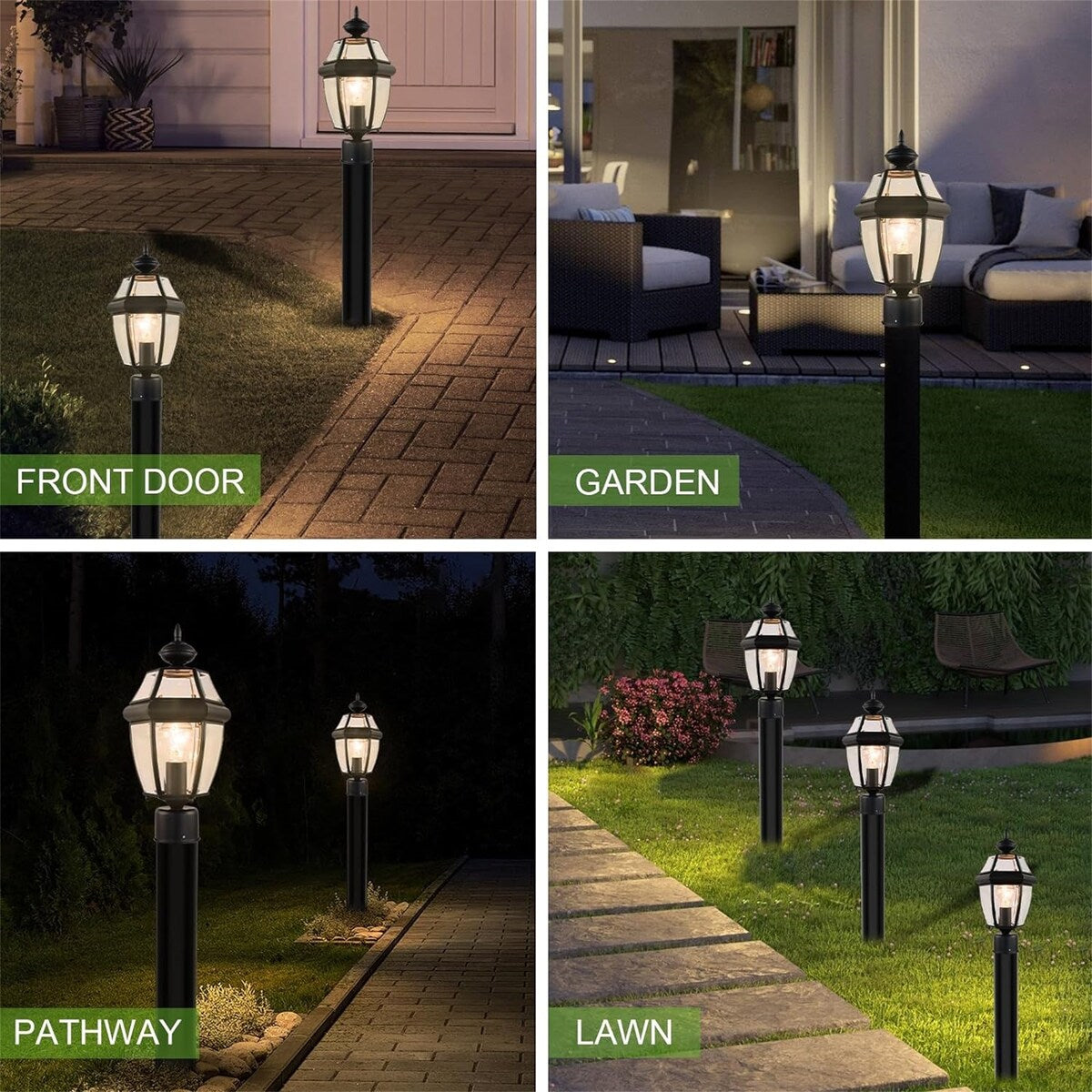 Outdoor 15" Lamp Post Light Fixture Waterproof Aluminum Housing with Glass, E26 Base Matte Black for Garden
