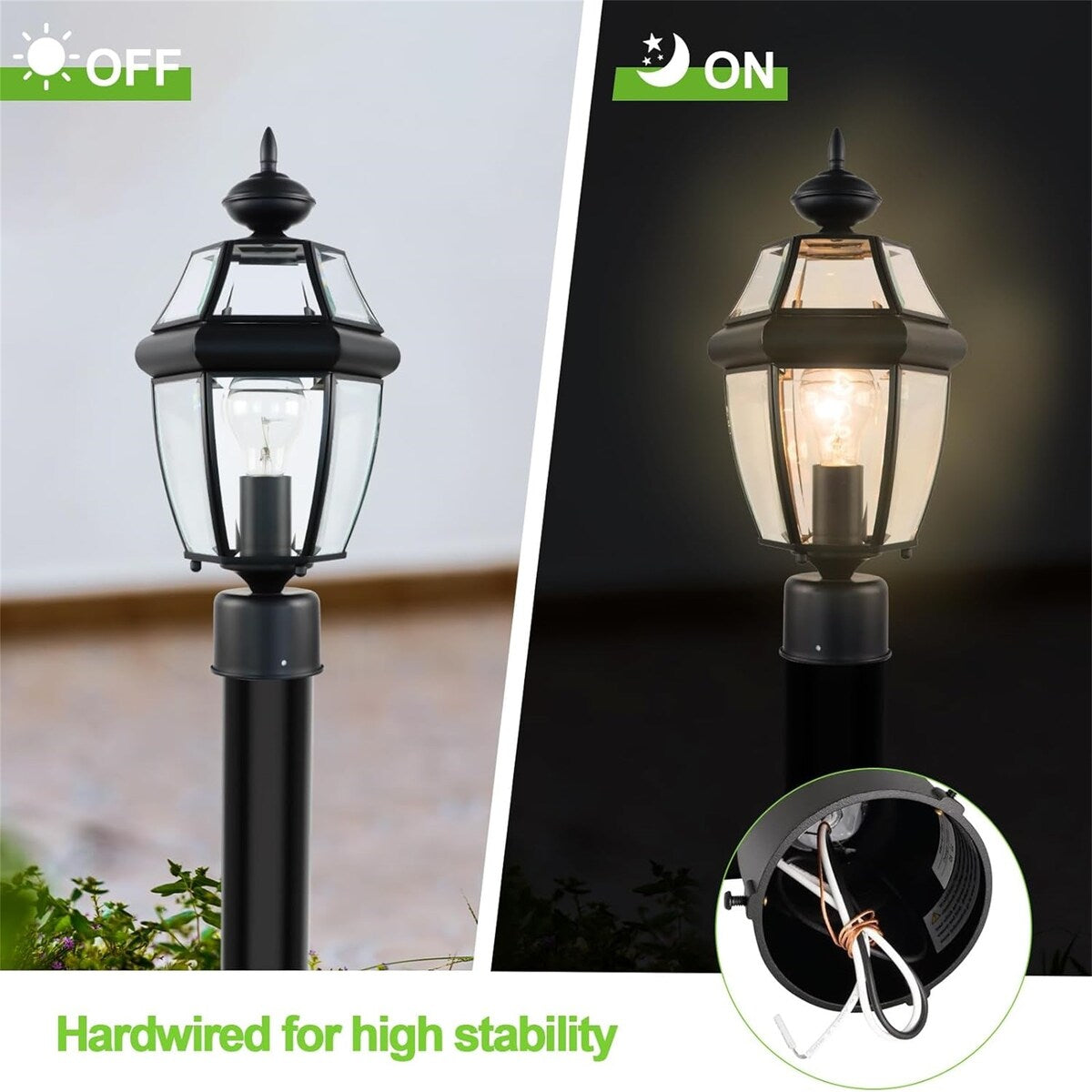 Outdoor 15" Lamp Post Light Fixture Waterproof Aluminum Housing with Glass, E26 Base Matte Black for Garden