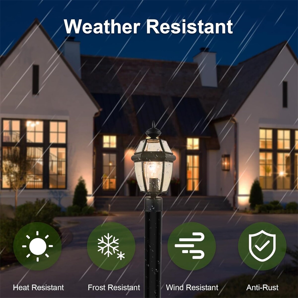 Outdoor 15" Lamp Post Light Fixture Waterproof Aluminum Housing with Glass, E26 Base Matte Black for Garden
