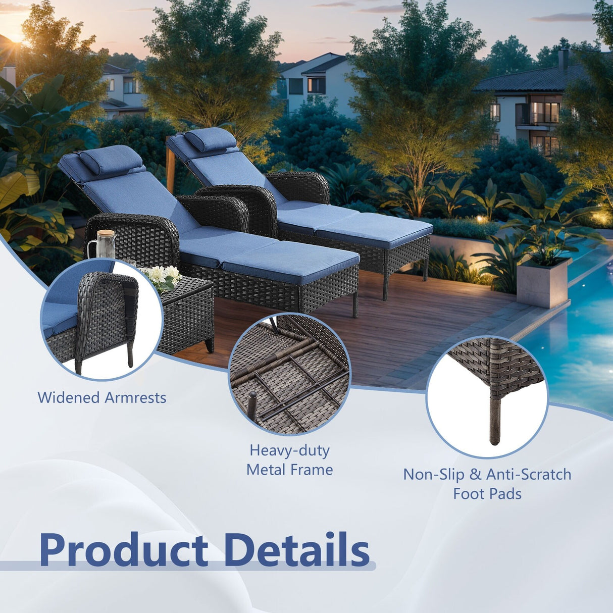 Outdoor 2 Peice Rattan Lounge Chaise