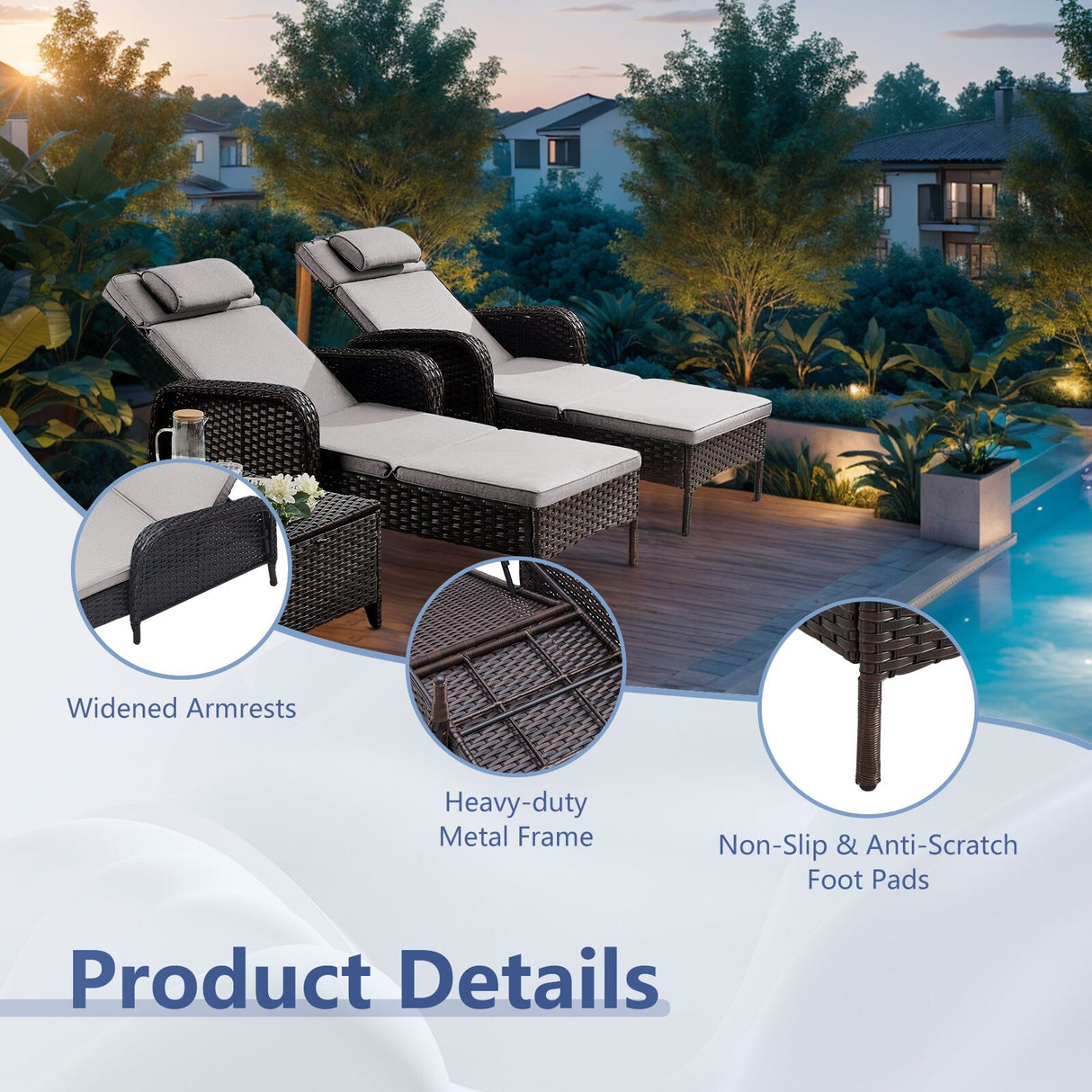 Outdoor 2 Peice Rattan Lounge Chaise