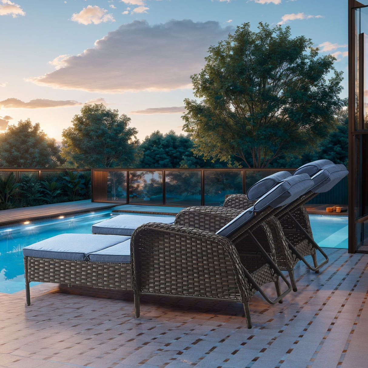 Outdoor 2 Peice Rattan Lounge Chaise