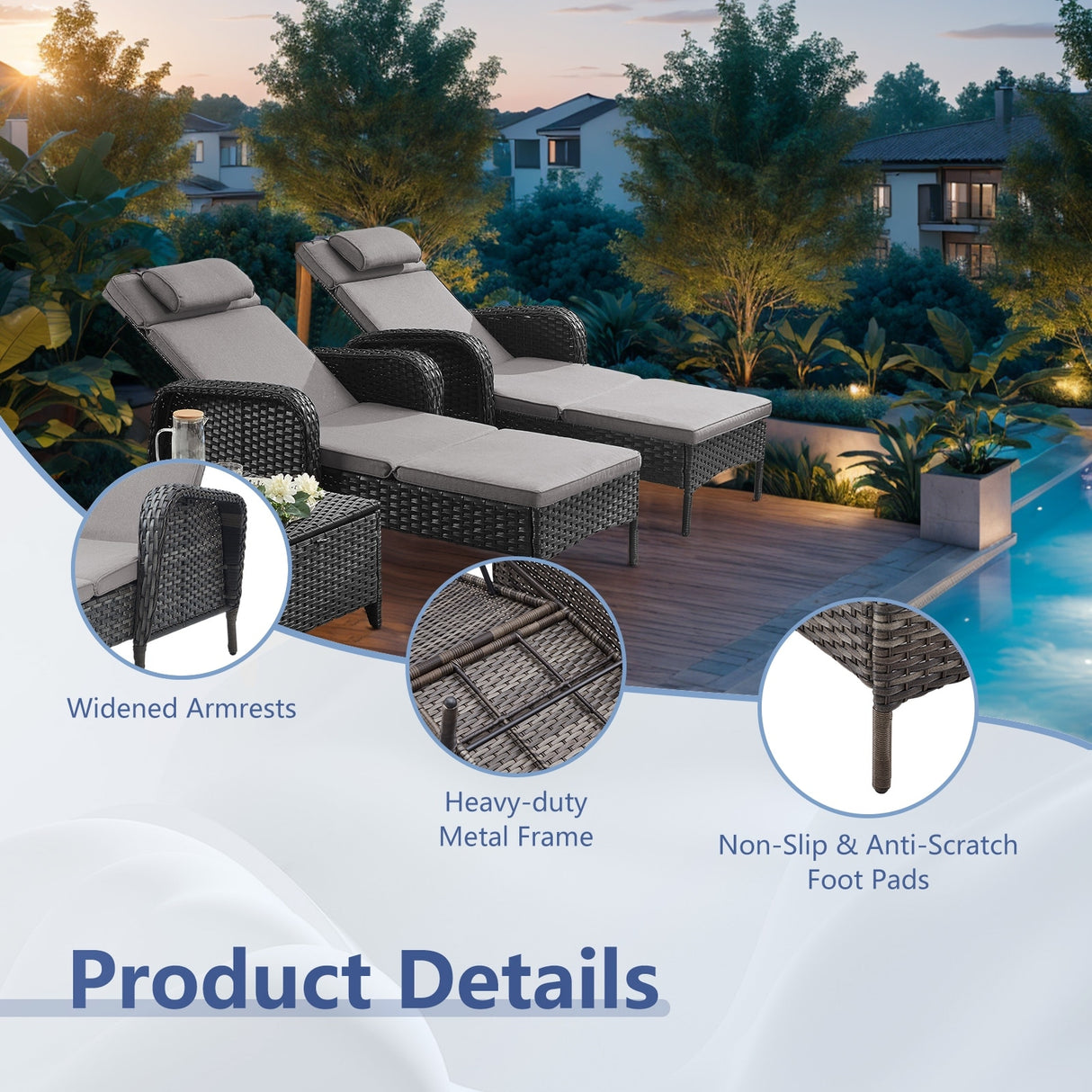 Outdoor 2 Peice Rattan Lounge Chaise