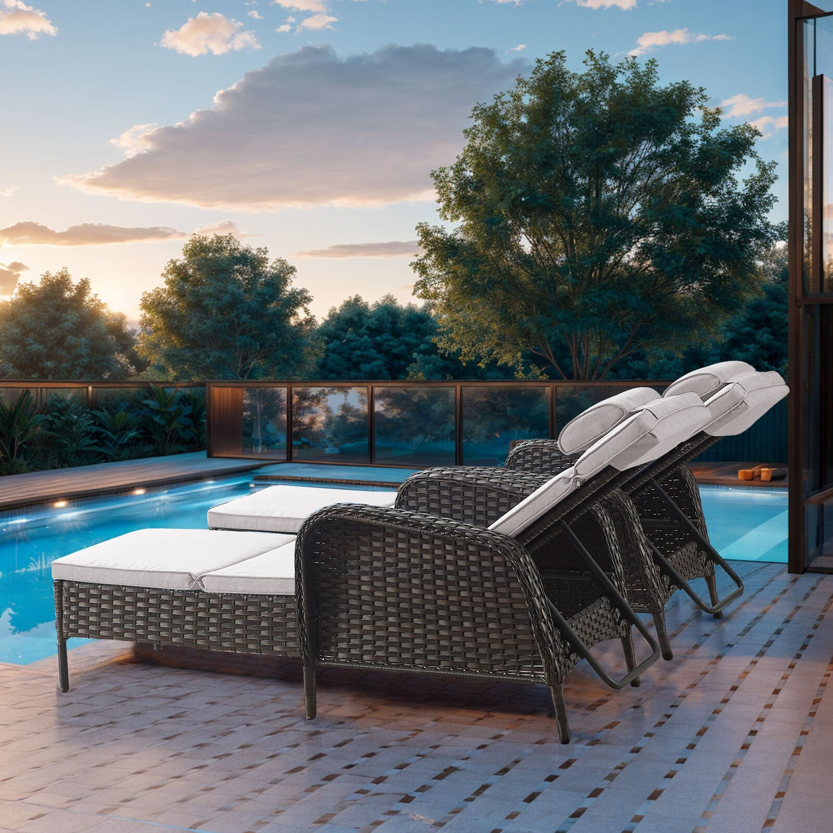 Outdoor 2 Peice Rattan Lounge Chaise