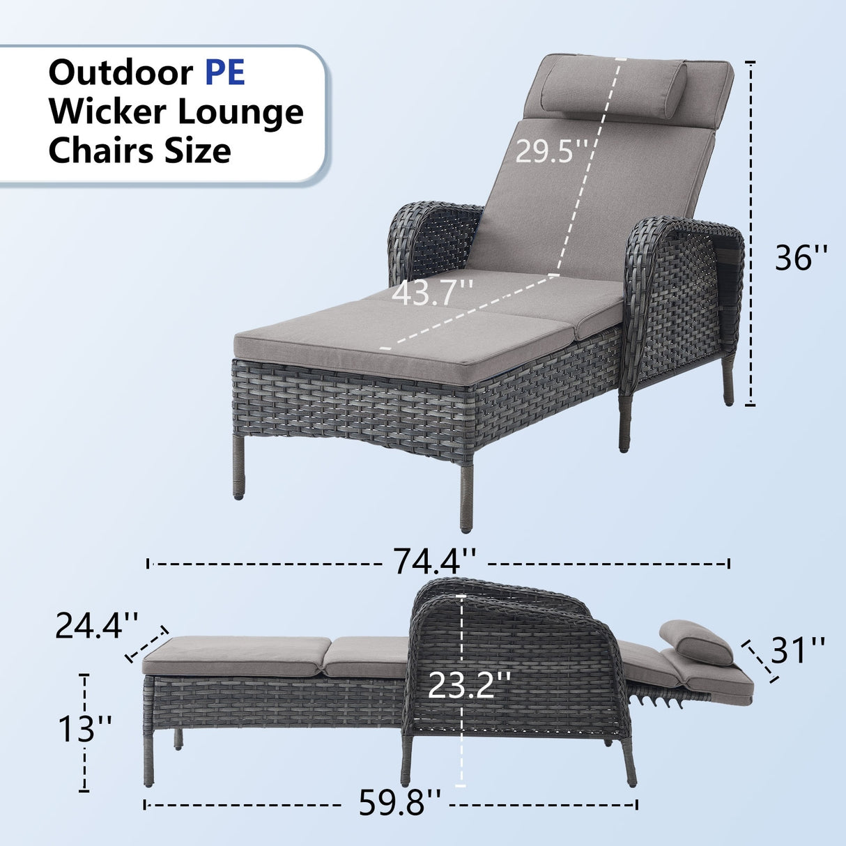 Outdoor 2 Peice Rattan Lounge Chaise