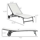 Outdoor 2 Piece Lounge Chair with Wheels,with 5 Adjustable Positions - 65.25"*27.25"*41.25"