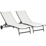 Outdoor 2 Piece Lounge Chair with Wheels,with 5 Adjustable Positions - 65.25"*27.25"*41.25"