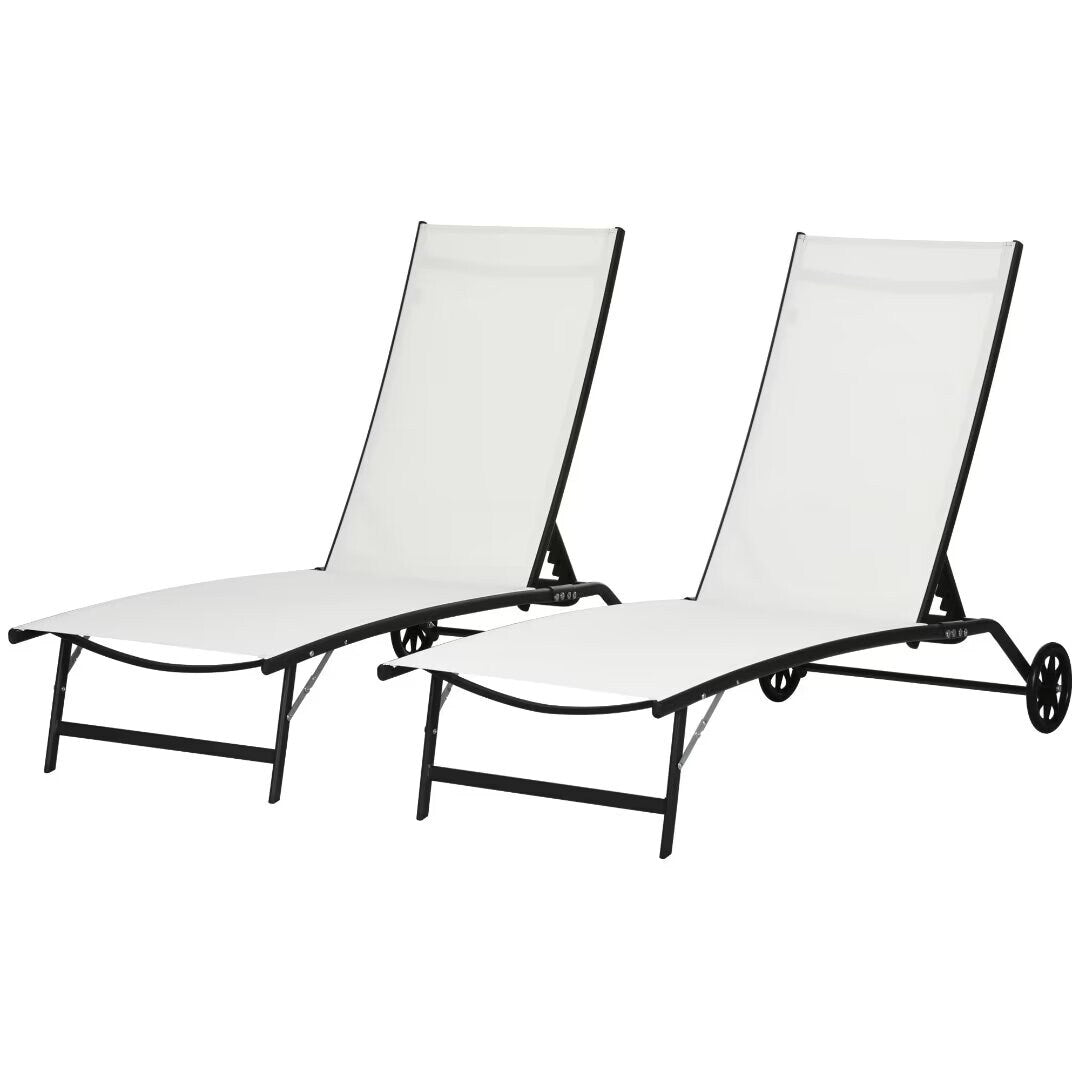 Outdoor 2 Piece Lounge Chair with Wheels,with 5 Adjustable Positions - 65.25"*27.25"*41.25"