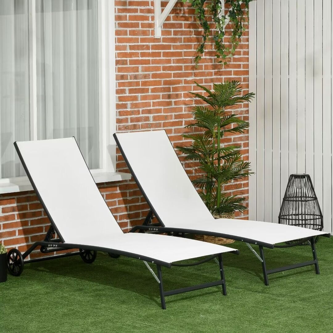 Outdoor 2 Piece Lounge Chair with Wheels,with 5 Adjustable Positions - 65.25"*27.25"*41.25"