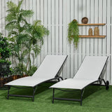 Outdoor 2 Piece Lounge Chair with Wheels,with 5 Adjustable Positions - 65.25"*27.25"*41.25"