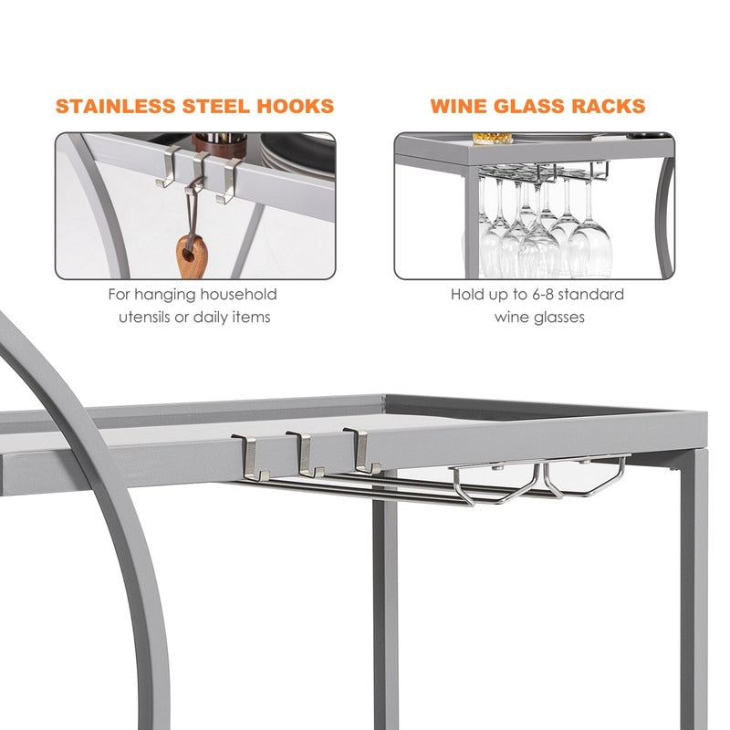 Outdoor 2-Tier Wicker Bar Cart on Wheels with Tempered Glass Board