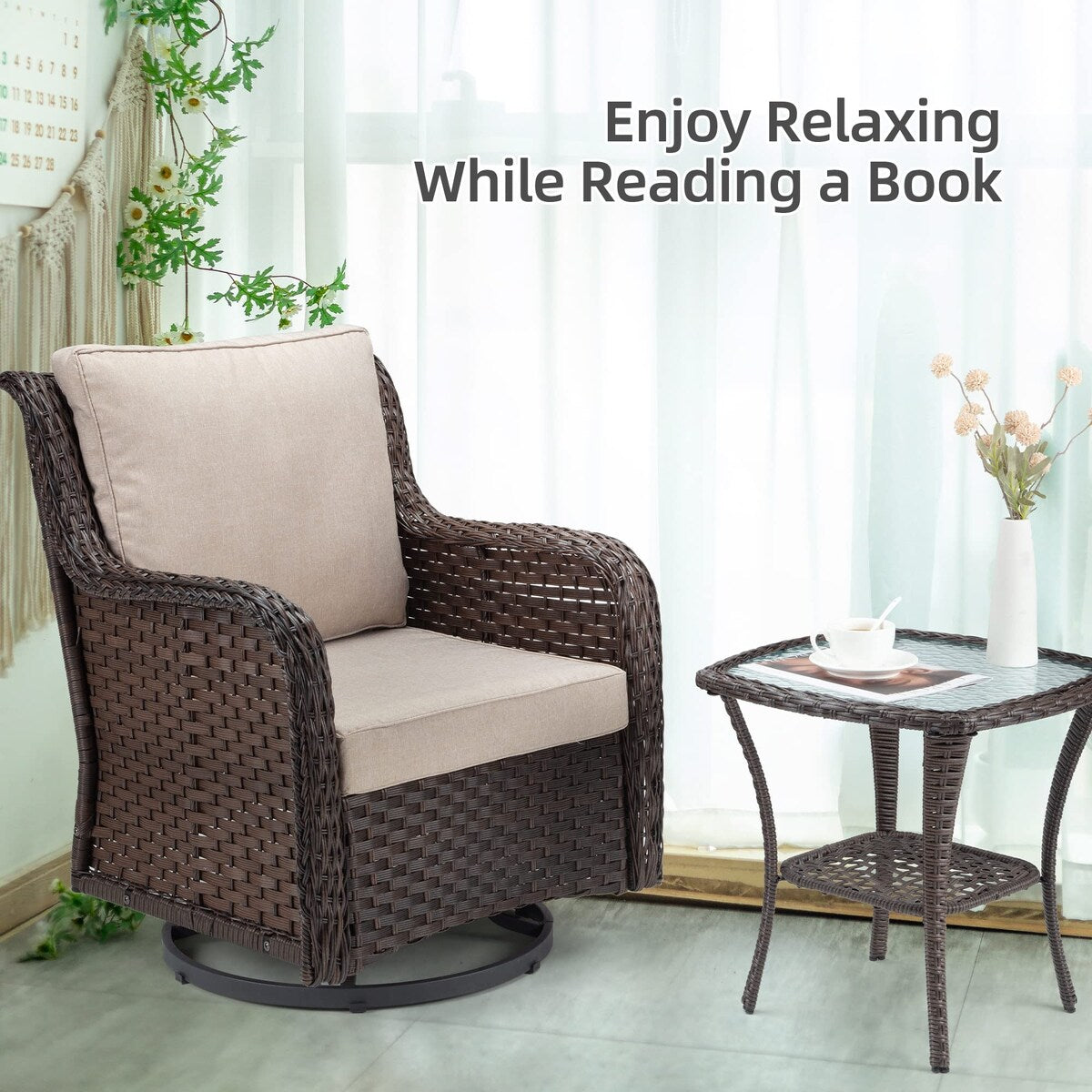 Outdoor 3 Pieces Wicker Patio Bistro Set with Premium Fabric Cushions for Yard