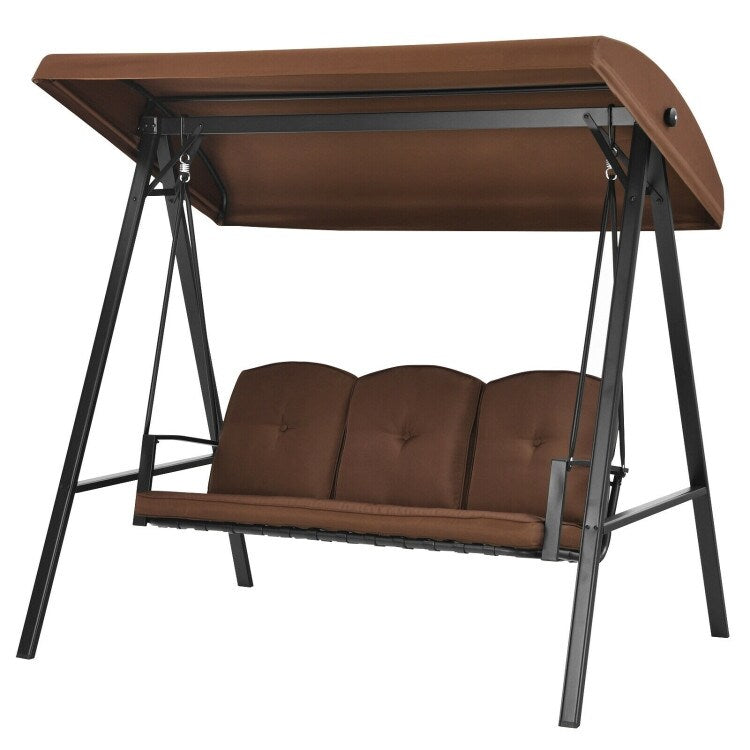 Outdoor 3-Seat Porch Swing with Adjust Canopy and Cushions - 114" x 53" x 74" (L x W x H)
