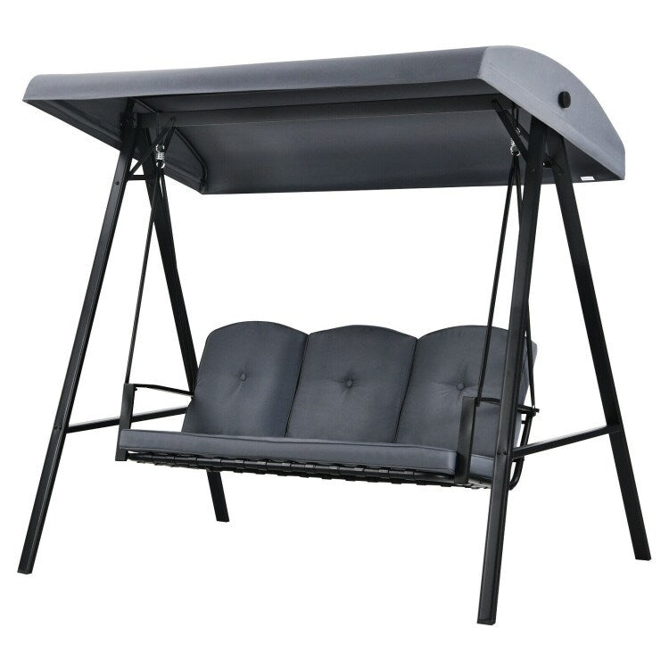 Outdoor 3-Seat Porch Swing with Adjust Canopy and Cushions - 114" x 53" x 74" (L x W x H)