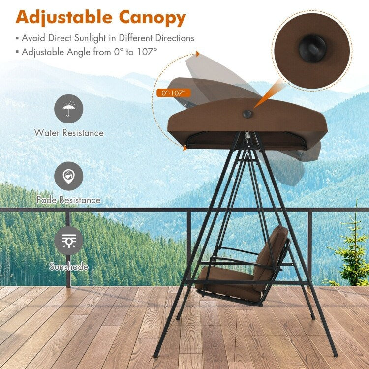 Outdoor 3-Seat Porch Swing with Adjust Canopy and Cushions - 114" x 53" x 74" (L x W x H)