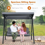 Outdoor 3-Seat Porch Swing with Adjust Canopy and Cushions - 114" x 53" x 74" (L x W x H)