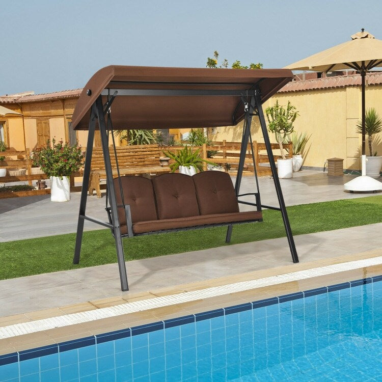 Outdoor 3-Seat Porch Swing with Adjust Canopy and Cushions - 114" x 53" x 74" (L x W x H)