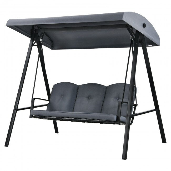 Outdoor 3-Seat Porch Swing with Adjust Canopy and Cushions - 114" x 53" x 74" (L x W x H)