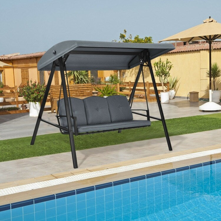 Outdoor 3-Seat Porch Swing with Adjust Canopy and Cushions - 114" x 53" x 74" (L x W x H)