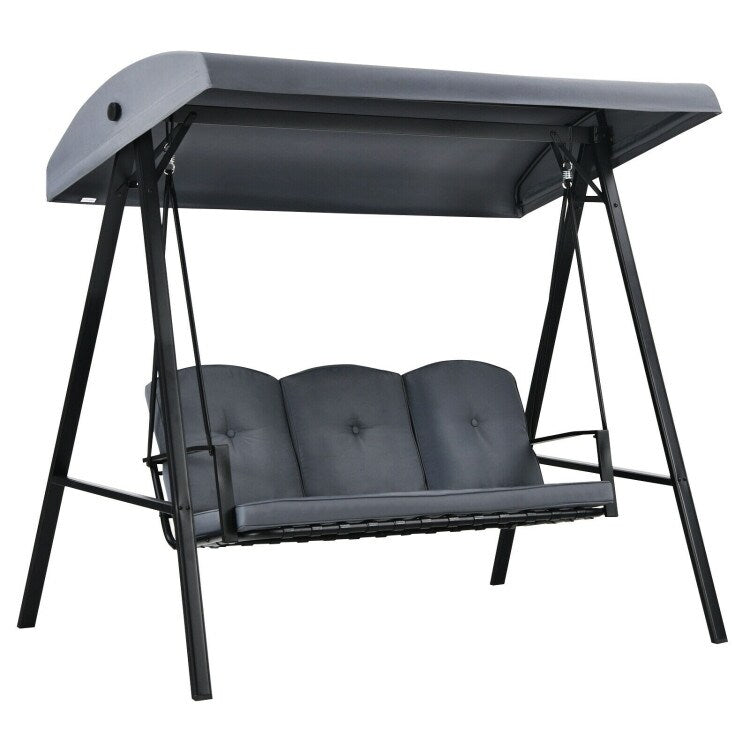 Outdoor 3-Seat Porch Swing with Adjust Canopy and Cushions - 114" x 53" x 74" (L x W x H)
