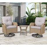 Gymojoy Outdoor 3-piece Rattan Wicker Rocking Swivel Chair Set