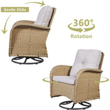 Gymojoy Outdoor 3-piece Rattan Wicker Rocking Swivel Chair Set