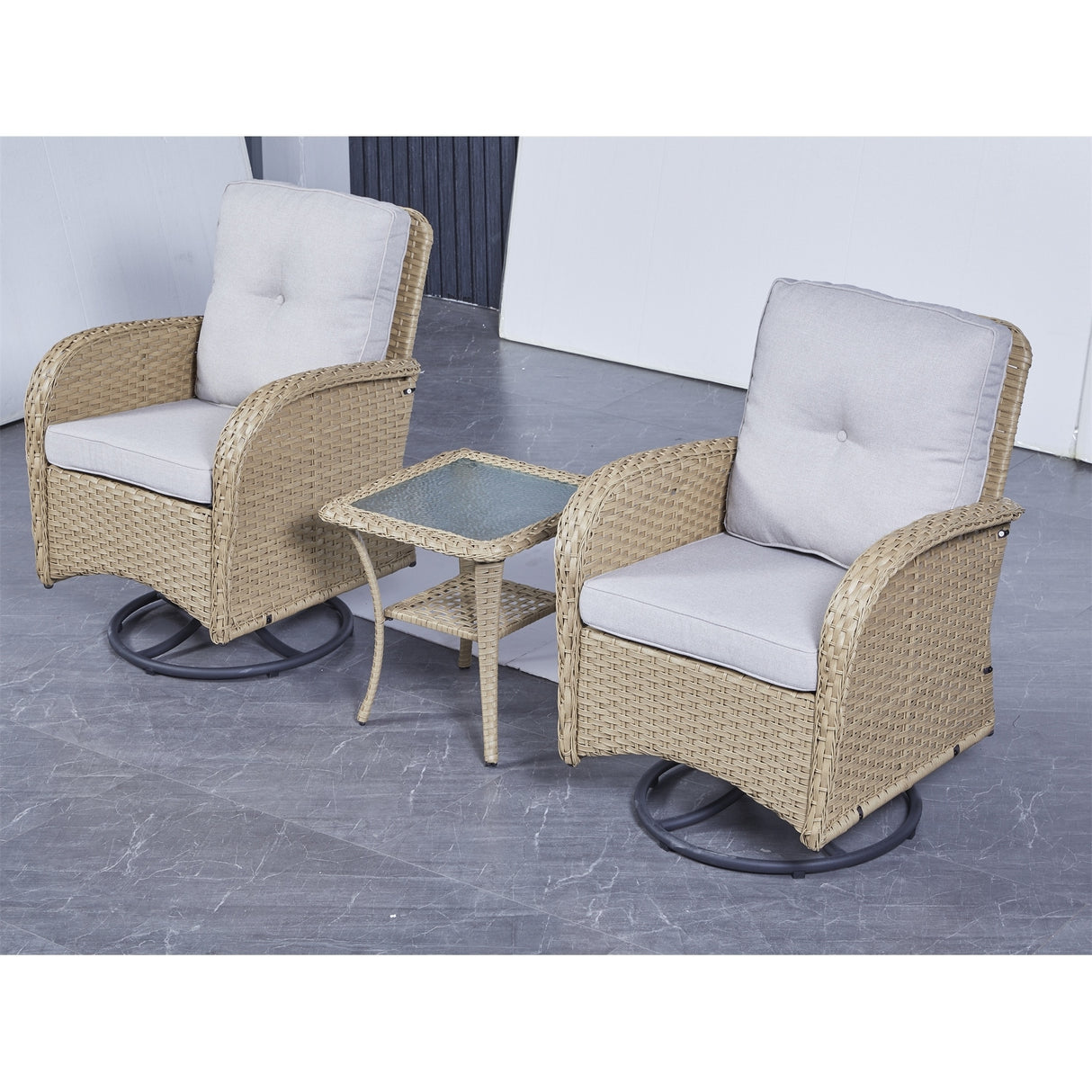 Gymojoy Outdoor 3-piece Rattan Wicker Rocking Swivel Chair Set