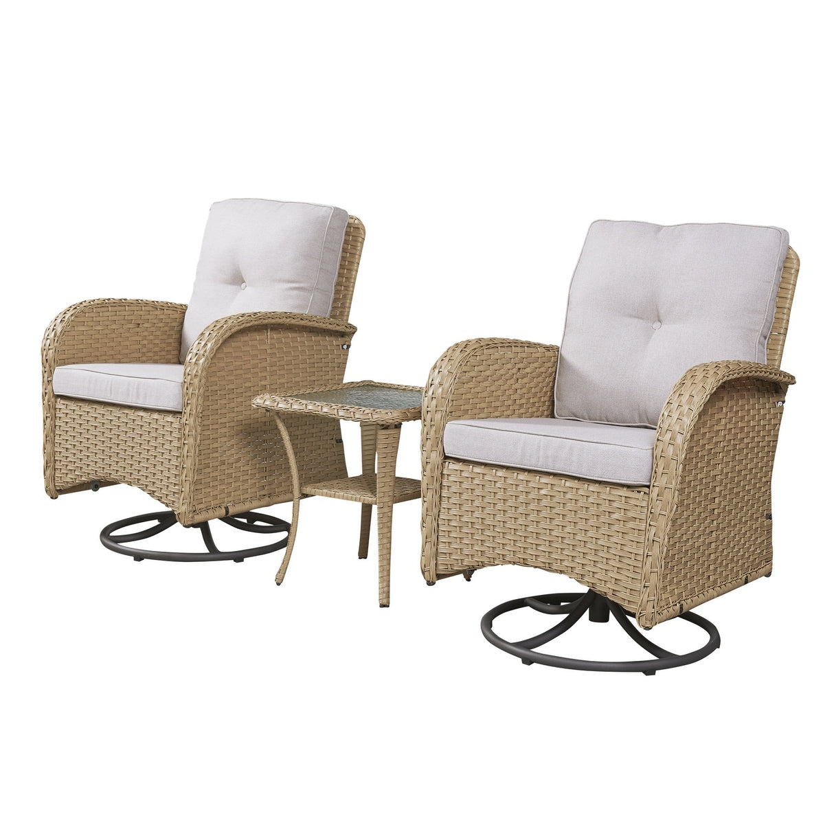 Gymojoy Outdoor 3-piece Rattan Wicker Rocking Swivel Chair Set